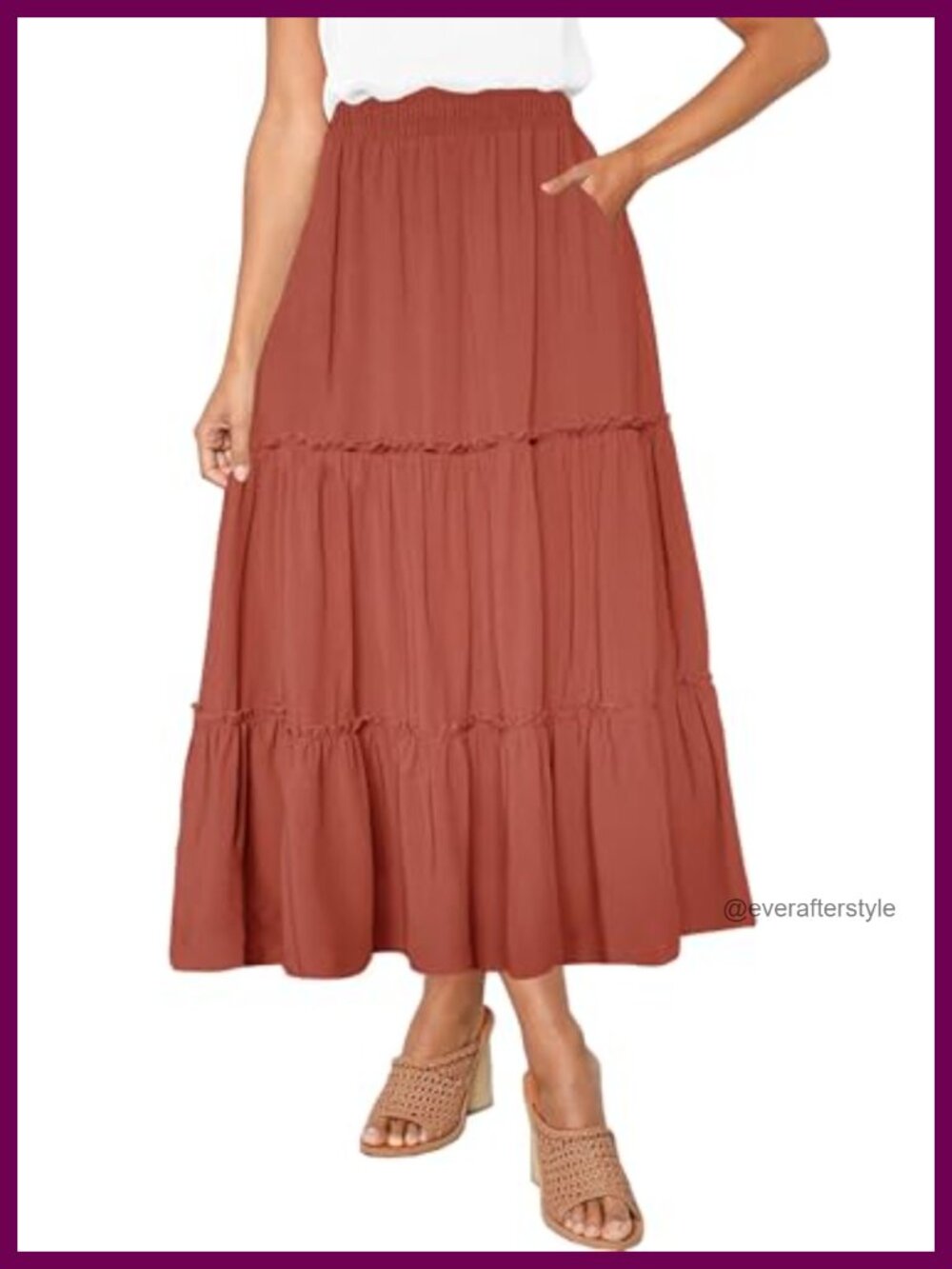 High Waist A-Line Ruffle Swing Maxi Skirt with Pockets